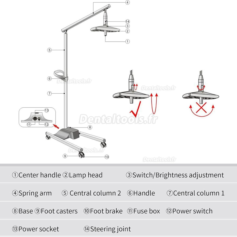 KWS KD-2018L-1 lampe scialytique dentaire LED mobile 70W sans ombre 50000 lux